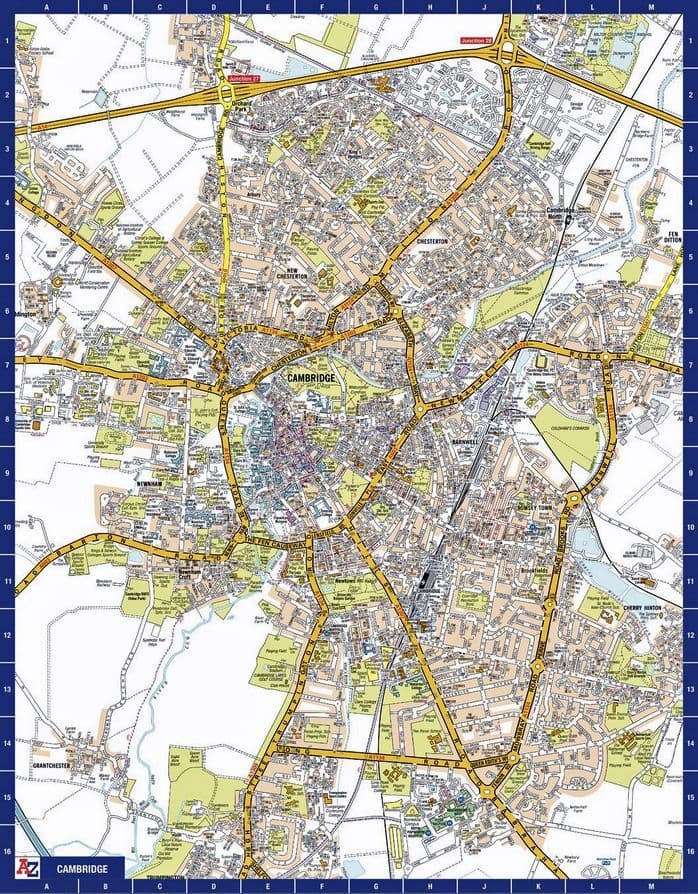 Cambridge City Centre A-Z Street Wall Map