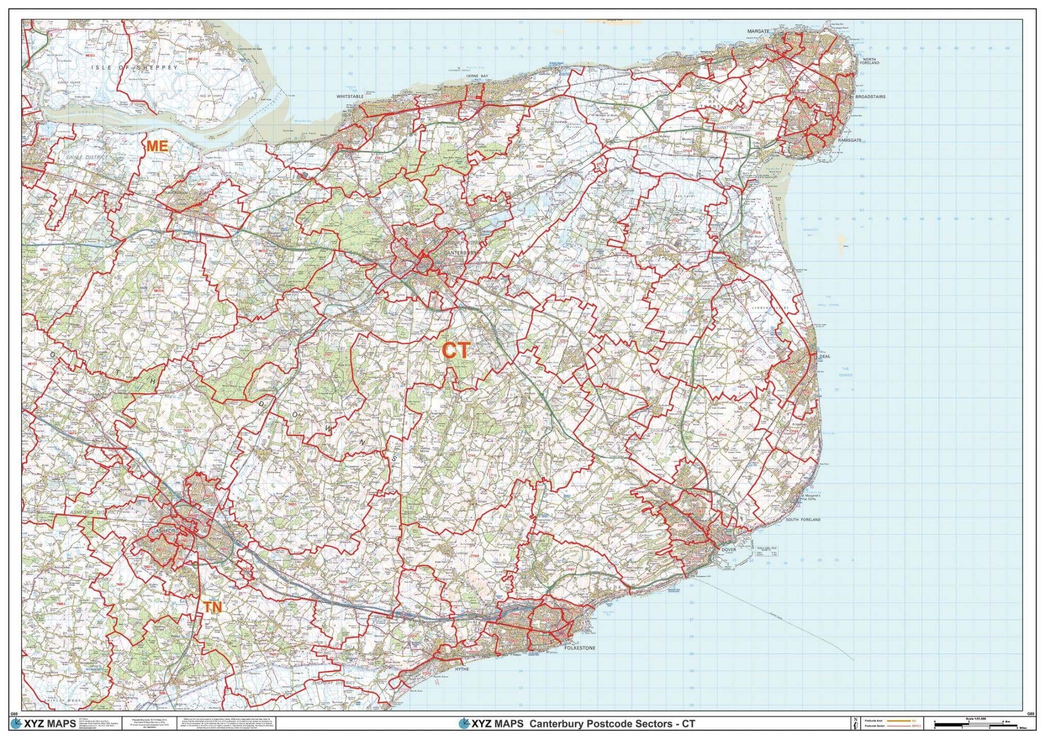 Ct19 Postcode Map Canterbury - CT - Postcode Sector Wall Map