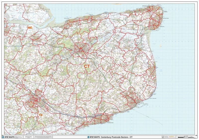 Ct10 Postcode Area Canterbury - CT - Postcode Sector Wall Map