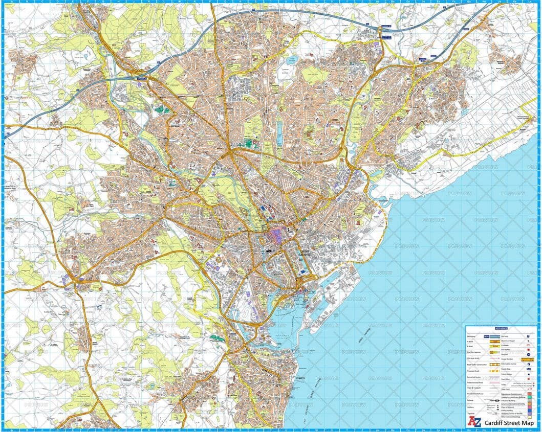Cardiff A Z Wall Map