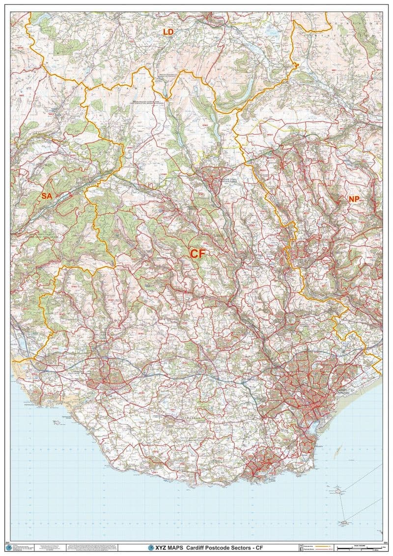 Cfpostcode Map Cardiff - CF - Postcode Sector Wall Map