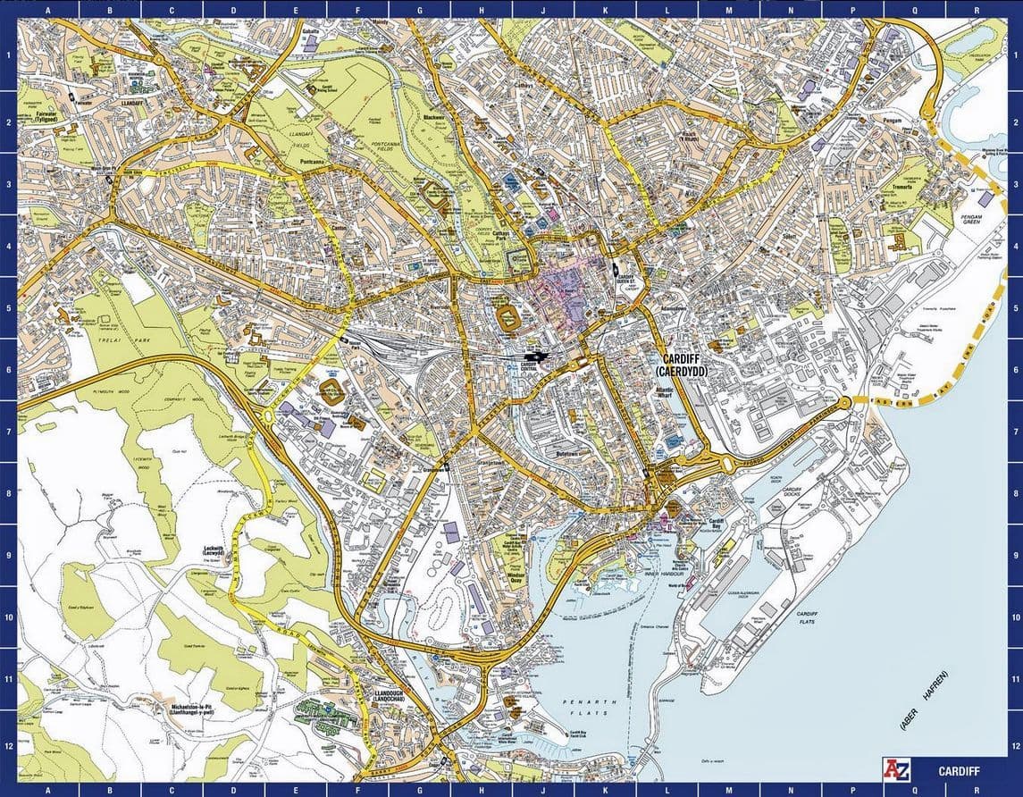 Cardiff City Centre A-Z Street Wall Map