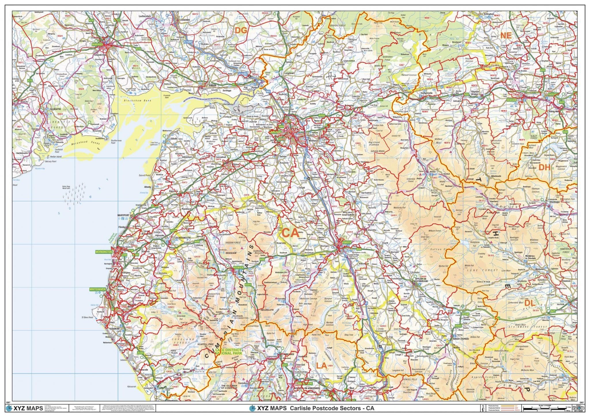 Ca Postcode Area Carlisle - CA - Postcode Sector Wall Map