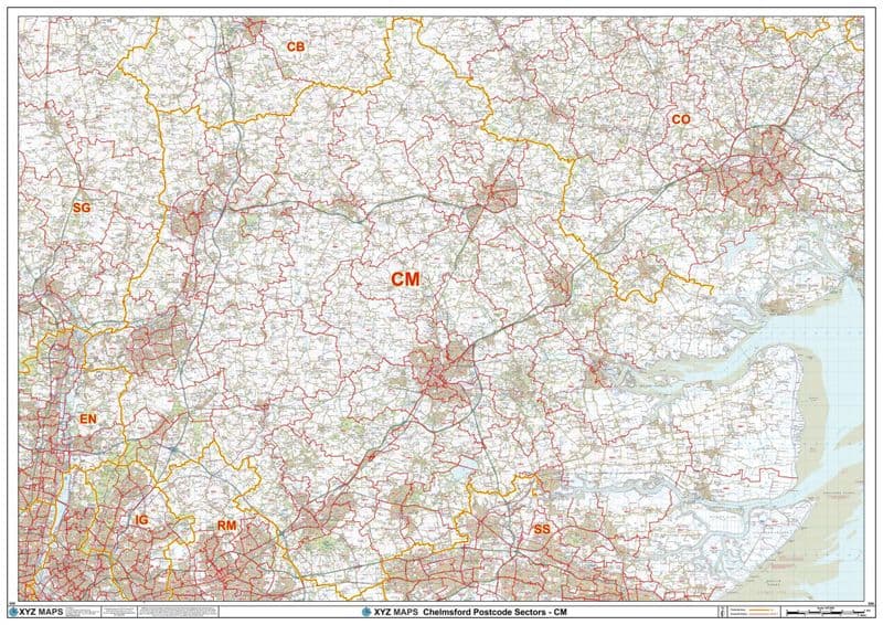 Chelmsford - CM - Postcode Sector Wall Map
