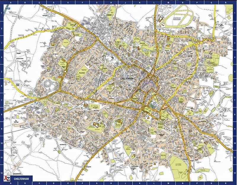 Cheltenham City Centre A-Z Street Wall Map Alternative