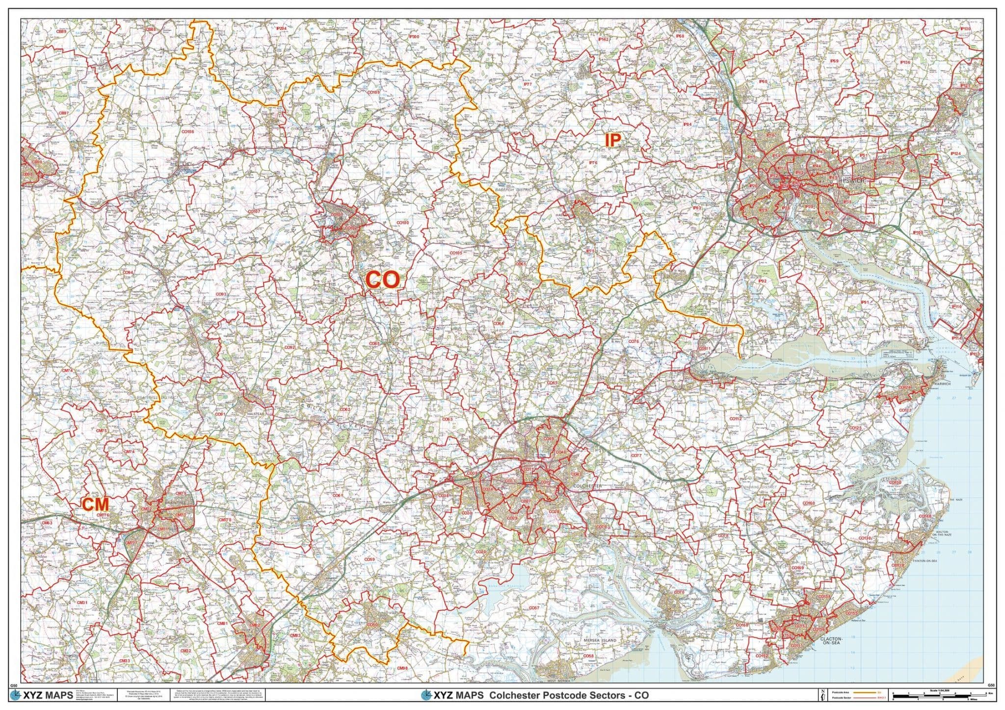 Colchester - CO - Postcode Sector Wall Map