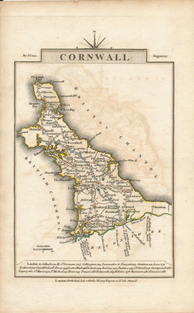 Cornwall 1806 - John Cary - Original Map