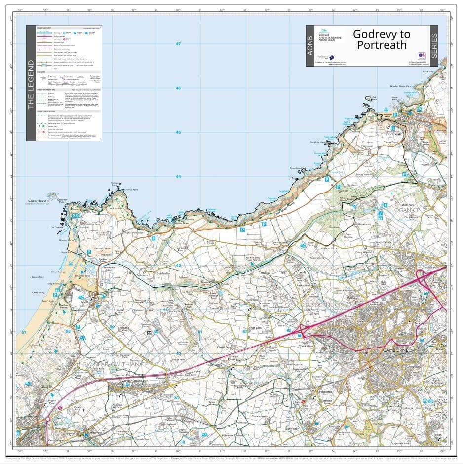 Cornwall Godrevy To Portreath AONB Wall Map 2024 cornwall-godrevy-to-portreath-aonb-wall-map-2024