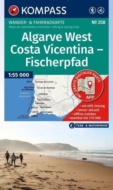 Costa Vicentina & Algarve West - Walking Map - Kompass (258) 1:55,000