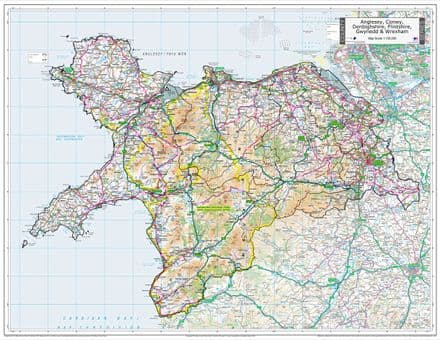 County Map of Anglesey, Conwy, Denbigh, Flint, Gwynedd & Wrexham - 2024
