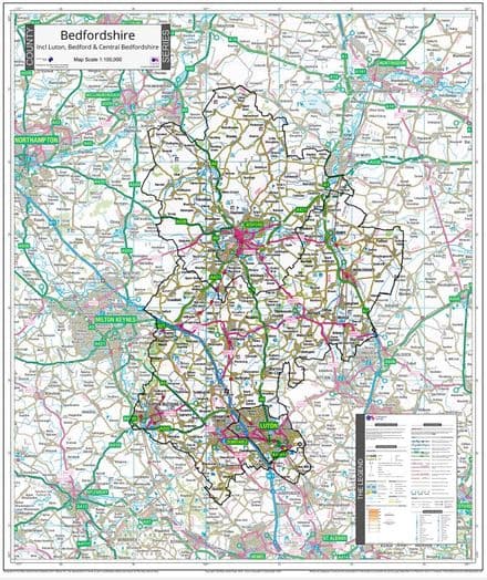 County Map of Bedfordshire - 2024