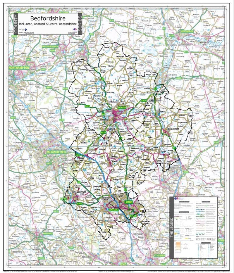 County Map of Bedfordshire - 2026