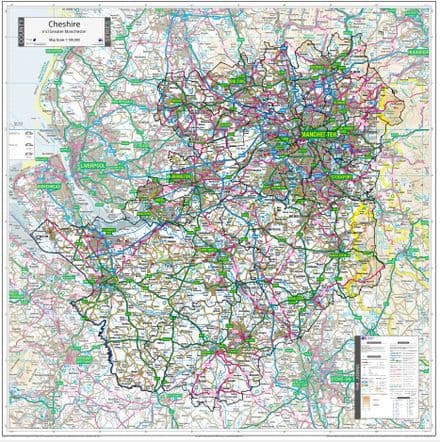 County Map of Cheshire incl Greater Manchester - 2024