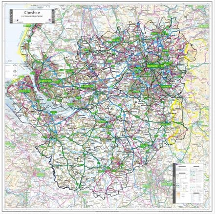 County Map of Cheshire incl Greater Manchester - 2026