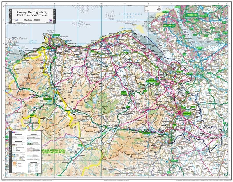 County Map of Conwy, Denbigh, Flint & Wrexham - 2024
