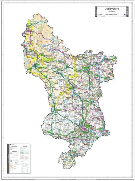 County Map of Derbyshire - White Background