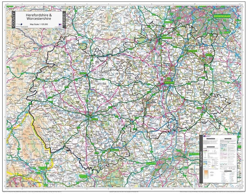 County Map of Herefordshire & Worcestershire - 2024