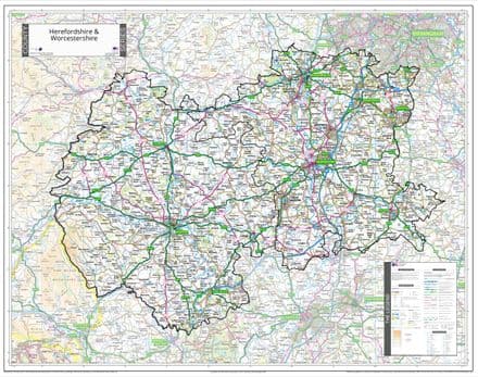 County Map of Herefordshire & Worcestershire - 2026