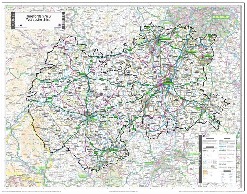 County Map of Herefordshire & Worcestershire - 2026