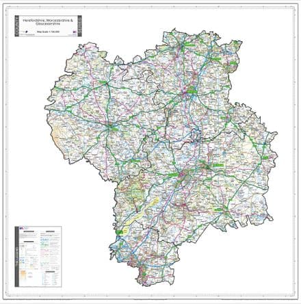 County Map of Herefordshire, Worcestershire & Gloucestershire - Special Sheet - White Background