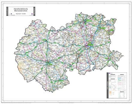 County Map of Herefordshire & Worcestershire - White Background