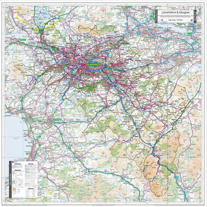 County Map of Lanarkshire & Glasgow - 2024