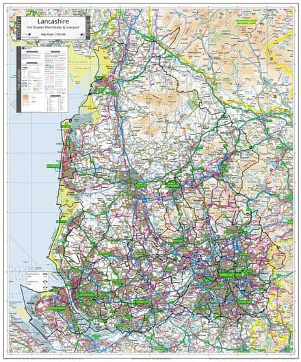 County Map of Lancashire Incl. Greater Manchester & Liverpool - 2024