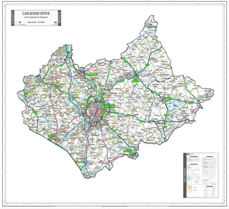 County Map of Leicestershire  - White Background