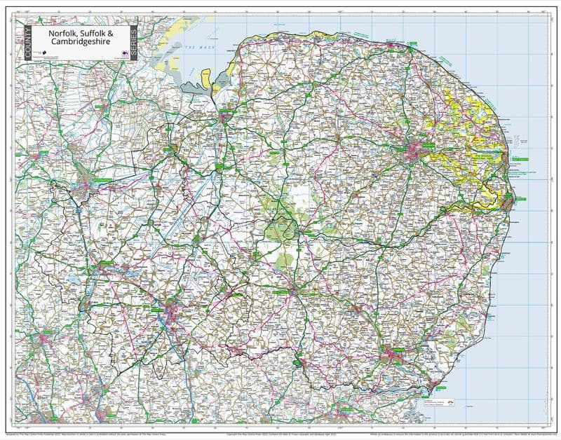 County Map of Norfolk Suffolk & Cambridgeshire - Special Sheet - 2025