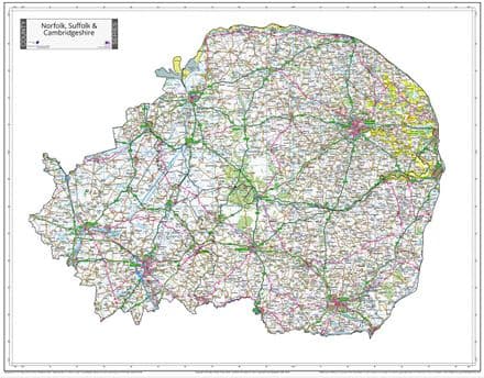 County Map of Norfolk, Suffolk & Cambridgeshire - Special Sheet - 2025 - White Background