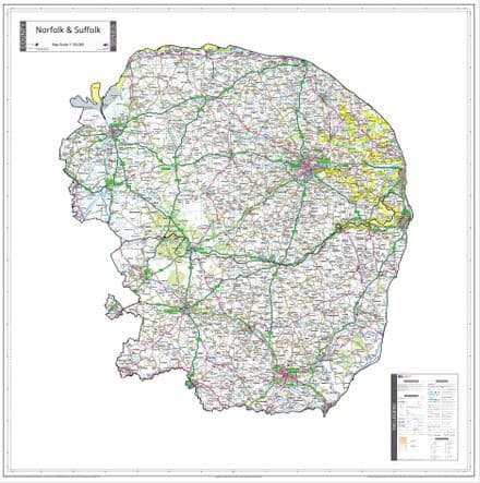 County Map of Norfolk & Suffolk - Special Sheet - White Background