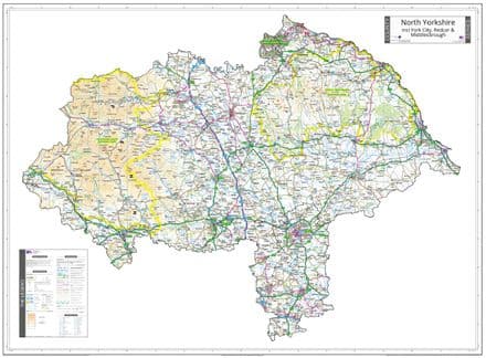 County Map of North Yorkshire Incl York, Redcar and Middlesbrough - 2025- White Background