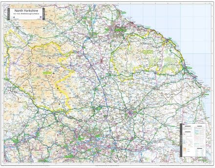 County Map of North Yorkshire Incl York, Redcar and Middlesbrough - 2026