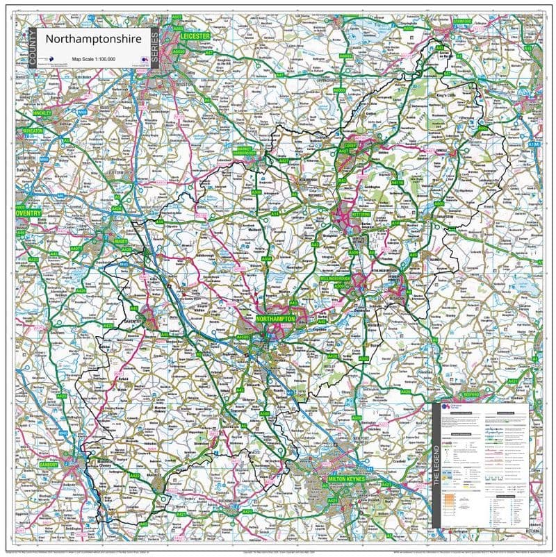 County Map of Northamptonshire - 2024