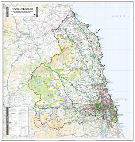 County Map of Northumberland Incl Newcastle upon Tyne - 2026