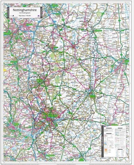 County Map of Nottinghamshire - 2024