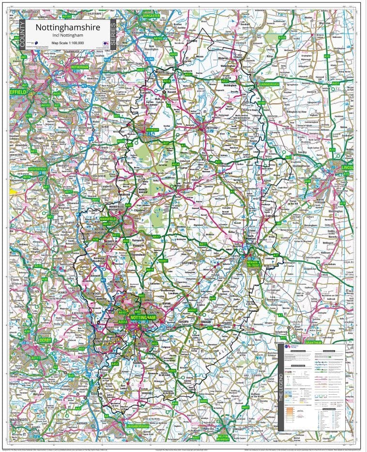County Map of Nottinghamshire - 2024