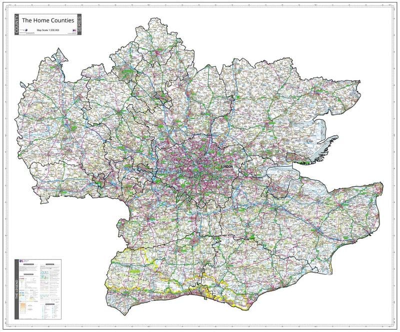 County Map of the Home Counties - White Background