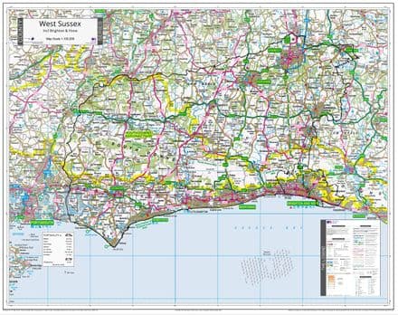 County Map of West Sussex Including Brighton - 2024
