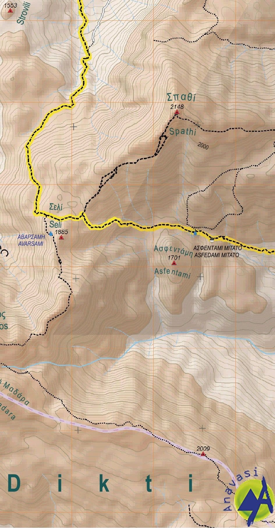 Crete - Mt Dikti & Mt Selena - Anavasi Hiking Map - 1 35 000 11 15