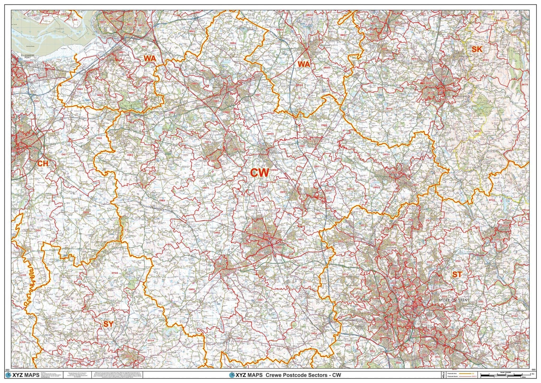 Crewe - CW - Postcode Sector Wall Map