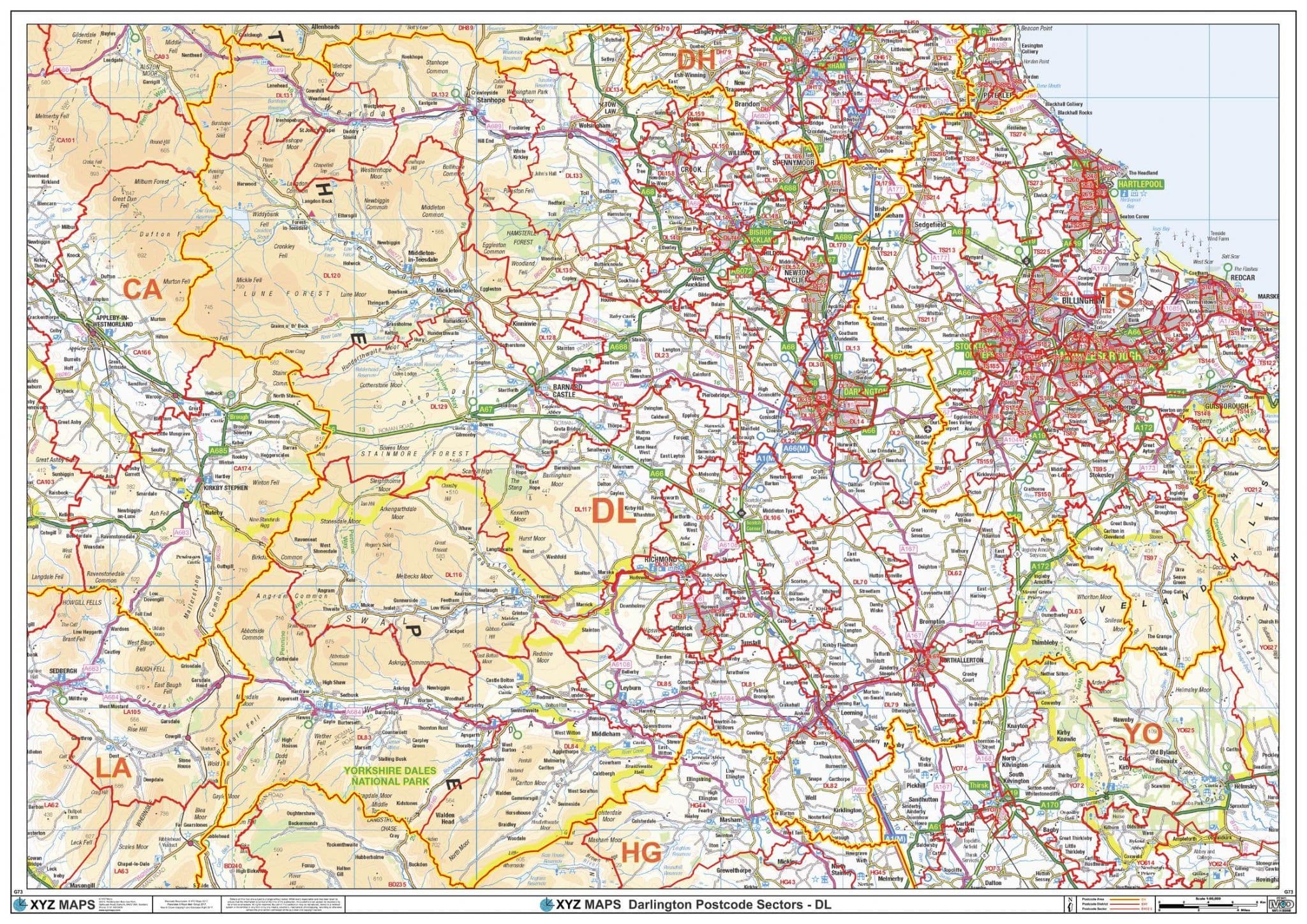 Da10 Postcode Darlington - DL - Postcode Sector Wall Map