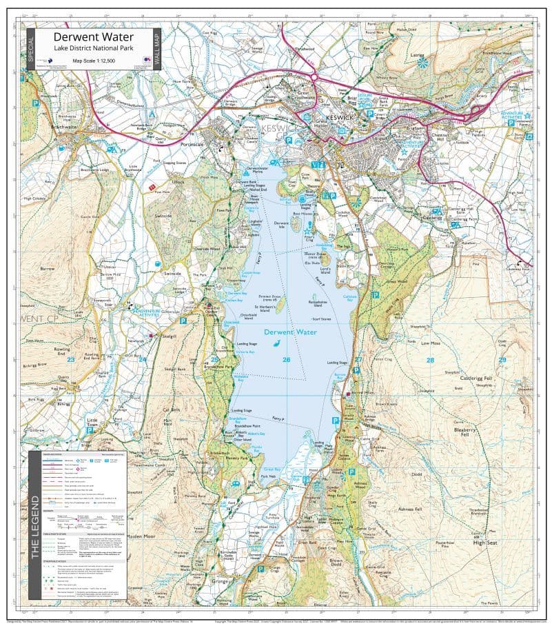 Derpent Map Derwent Water - Wall Map - 1 12 500 - The Map Centre Press