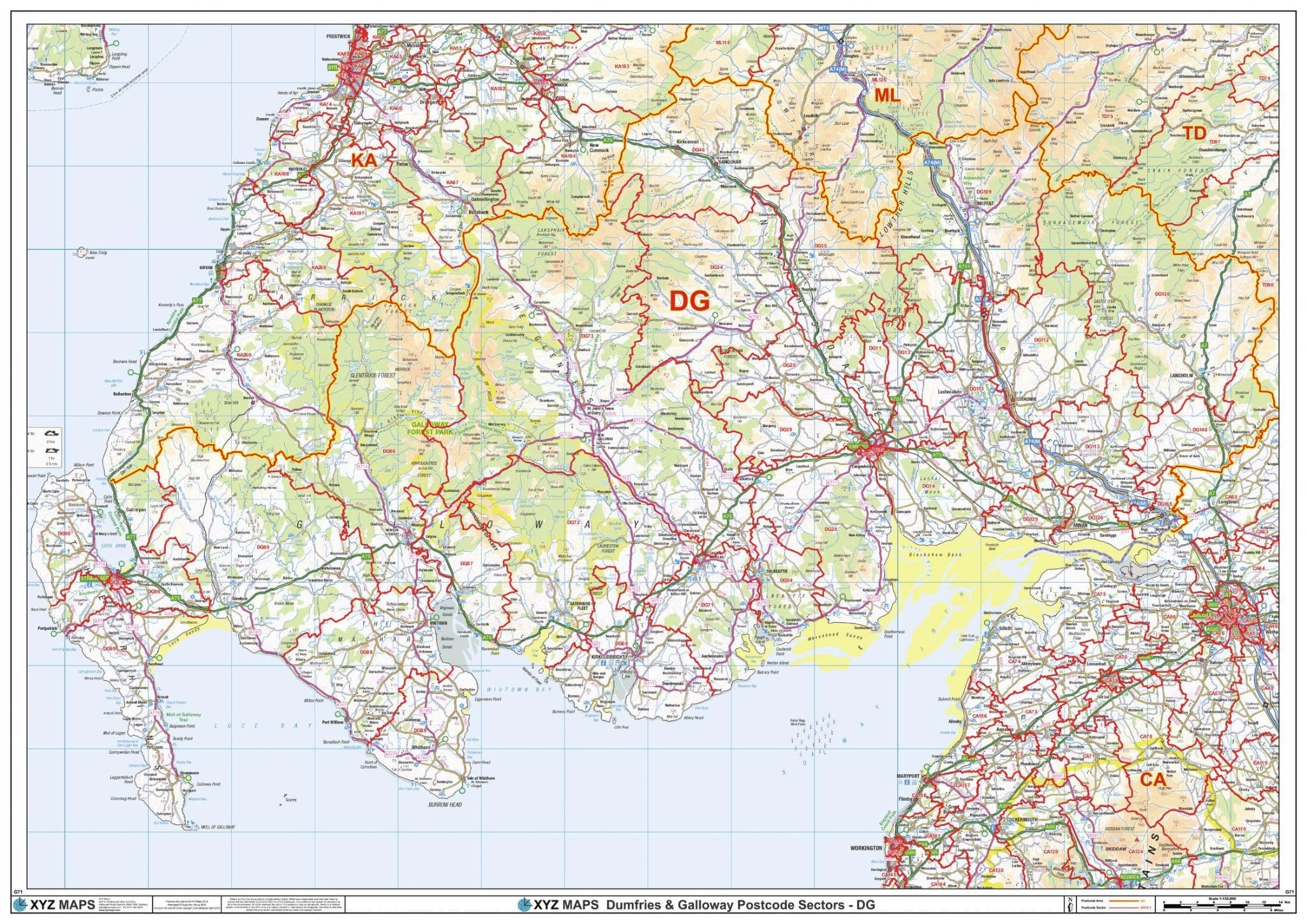Dg7 Postcode Area Dumfries & Galloway - DG - Postcode Sector Wall Map