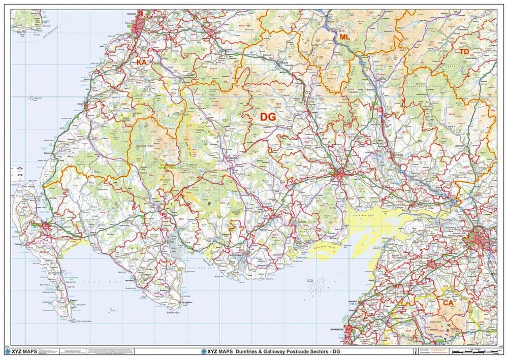 Dg9 Postcode Map Dumfries & Galloway - DG - Postcode Sector Wall Map