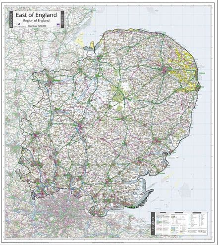 East Region - Region of England Wall Map