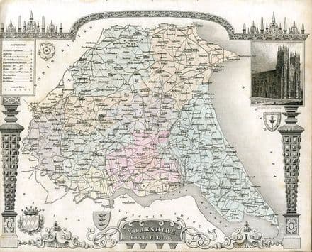 East Yorkshire Thomas Moule circa 1840 Coloured - Original Map