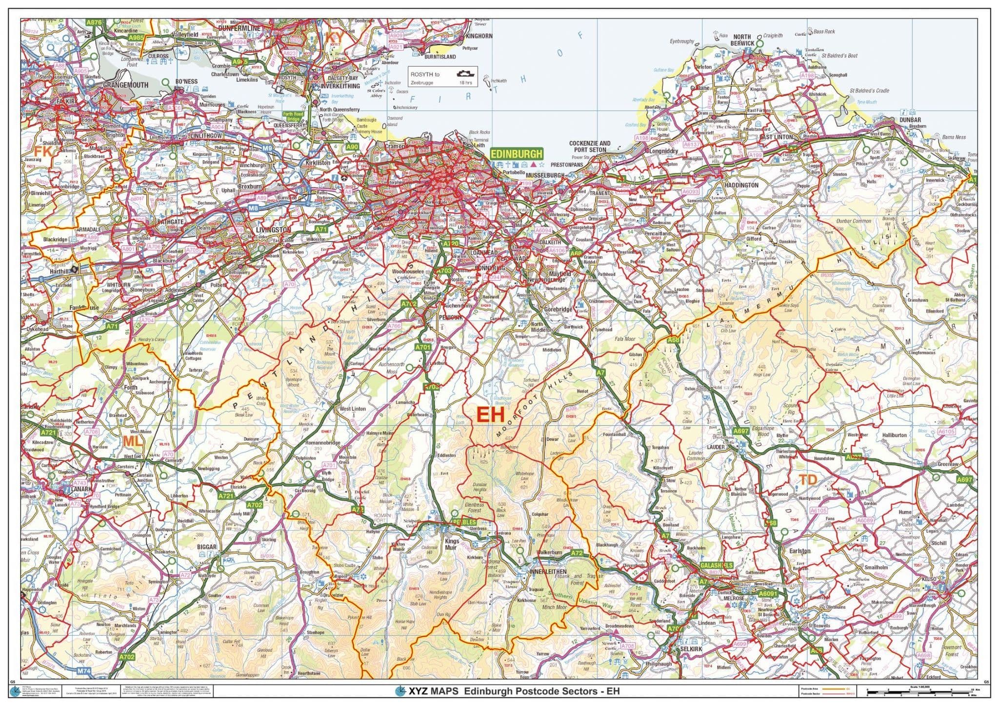 Edinburgh - EH - Postcode Sector Wall Map