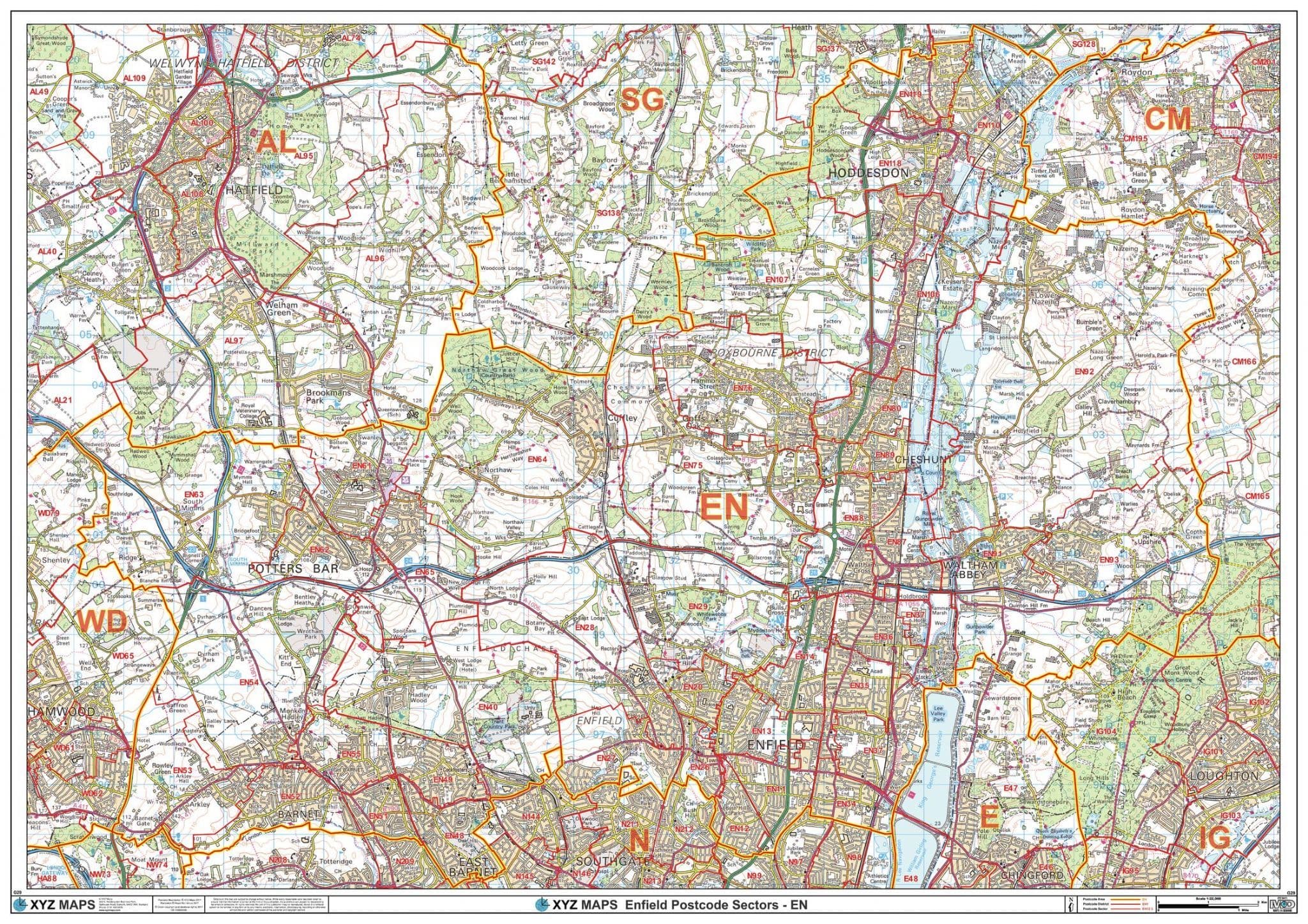 Enfield - EN - Postcode Sector Wall Map