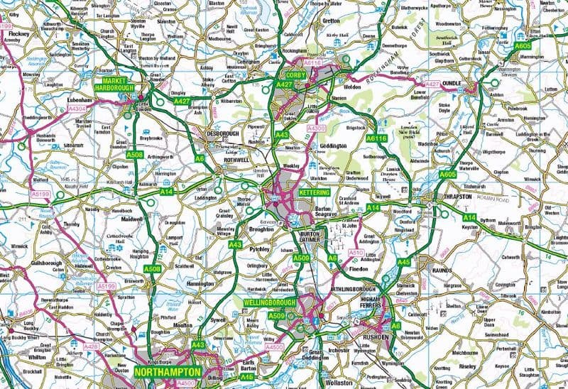 English Midlands & East Anglia - Special Road Map